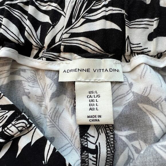 Adrienne Vittadini Black White Floral Print Wide Leg Pull On Pant Large - Picture 11 of 12